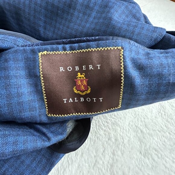 Vintage Robert Talbott Union Made Mens Wool Two-Button Blazer 43R Blue Plaid - Picture 4 of 9